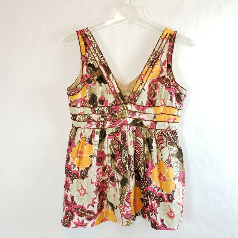 Pamela Brown SIZE L  Floral Linen Sleeveless Lined Blouse